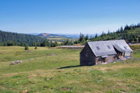 Un Buron au Col de Prat de Bouc, au fond, le Puy du BAc