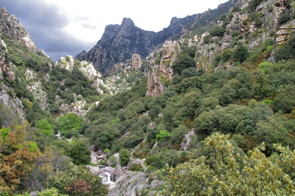 Au dpart des Gorges d_Hric, le Roc de Caroux et le Plo de la Maurelle droit devant