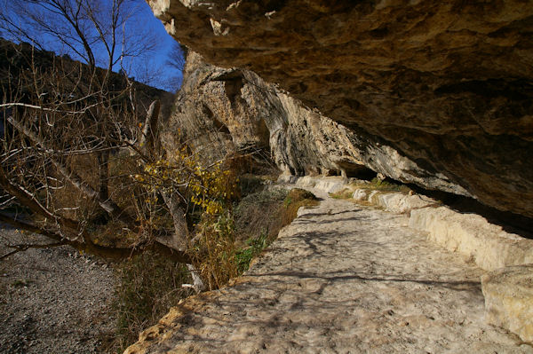 Le chemin en balcon au dessus du lit de la Cesse