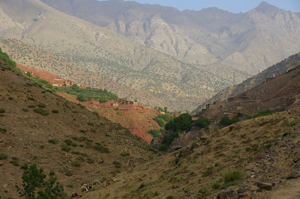 Les terres rouges d'Id Assa en vue! Au fond, l'Aguelzim