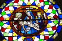 Détail d_un vitrail de la cathédrale St Bertrand de Comminges
