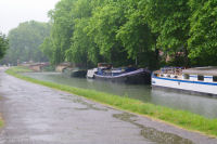 Le Canal du Midi sous la pluie aux abords du Pont de Mange Pomme