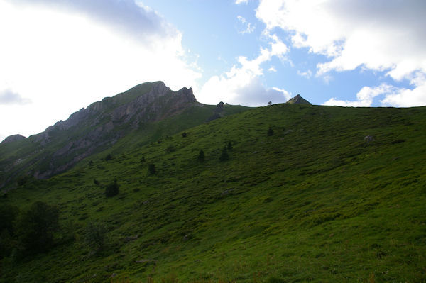 Le Pic du Midi d_Arrens et le Pic Arrouy  gauche, le Pic de Mousqus  droite, depuis le haut du Bois de la Sabardounre