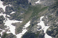 Les lacets pour monter au Col d'Artouste depuis le Lac de Migouelou